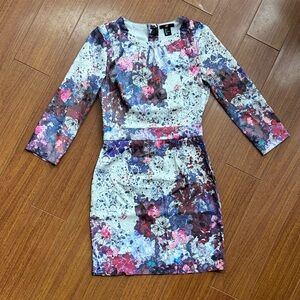 H&M Womens Dress with Floral Watercolor Print in Blue Pink and Purple size 4